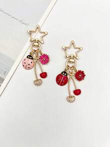 1pc Cute Ladybug Bag Charm, Cherry Keychain, Daisy Pendant Wallet Accessory, Car Key/Phone Charm, Room Decor, Travel Essential Accessory, Christmas Stocking Stuffer Gift For Women, Cute Little Things For Ladies - Multicolor - View 4
