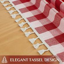 Red And White Plaid Tablecloth With Tassel Trim, Rectangular Checkered Pattern Table Cover, Washable Country Style Dining Tablecloth, Suitable For Kitchen Dining And Holiday Party Decoration - Red and White - View 3