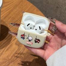 Miniso 漫威蜘蛛俠格紋藍牙耳機保護套 適用於AirPods1/2/3/4/5/AirPodsPro/Pro2 卡通可愛耳機盒 - 白色 - 查看 2