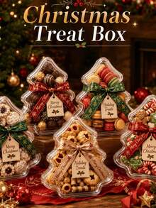 Christmas Tree Shaped Dessert Container, Elegant Appearance, Suitable For Valentine's Day, Easter And Thanksgiving Celebrations To Hold Desserts, Chocolates And Sushi, 10pcs Set: 5 Boxes + 5 Lids - Multicolor - View 12