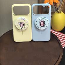 1pc Sweet Apple Shaped Magnetic Phone Grip, Adorable Illustrated Girl Design, Foldable Rotatable Phone Holder, Lovely Phone Decor - Multicolor - View 2