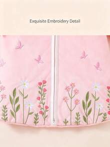 1PC Soft & Comfortable Exquisite Floral Embroidered Long Sleeve Baby Sleeping Bag, Delicate Gift For Newborn Baby, Suitable For Home And Travel Use - Pink - View 6