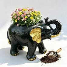 Large Elephant Resin Flowerpots, Windproof Animal-Shaped Pots, Decorative Garden Pots, Outdoor Garden Decor, Courtyard Balcony Home Decorations, Traditional Style - Black - View 6