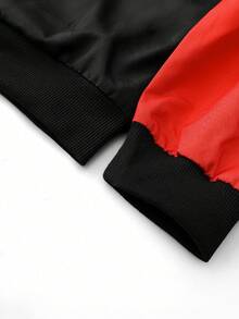 Streetwear Racing Style Colorblock Patchwork Stand Collar Jacket, Multi-Badge Print Zip-Up Motorcycle Jacket For Couples - black red - View 6