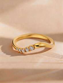 2pcs 18K Gold Plated Luxury Pear-Shaped Gemstone Rings, Wavy Diamond Band Ring, Starry Sky Ring, Exquisite Holiday Party Gift For Women - Yellow Gold - View 7