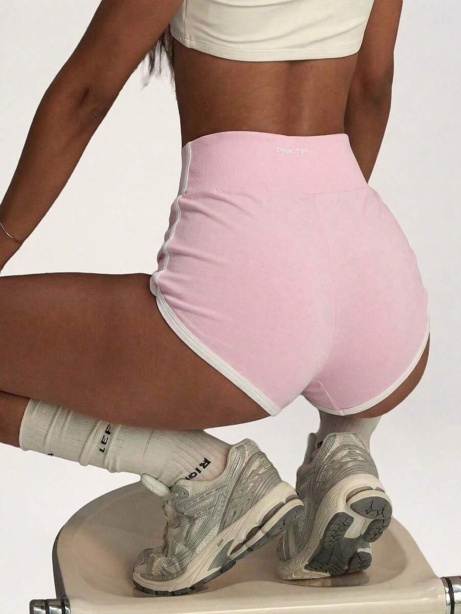 PinkTip Women's Slim Fit Outdoor Cycling Shorts, White Trim, High Waist Design, Compression Comfortable Pink Summer Sports Style - Pink - View 1
