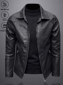 Men's Spring/Autumn PU Leather Jacket, Motorcycle Jacket Top, Zipper Style Leather Coat - Black - View 1