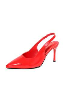 Red PU Mirror Pointed Toe Back Strap 9CM All-Season High Heel Pumps - Red - View 2