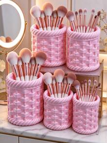2pcs/1pc Imitation Rattan Bathroom Storage Cup, Toothbrush Toothpaste Holder, Multi-Purpose Organizer For Comb & Makeup Brushes, Ins Style Countertop Bathroom Storage Container - Multicolor - View 3