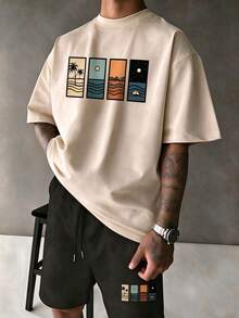 Men T-Shirt Co-Ords - Apricot - View 1
