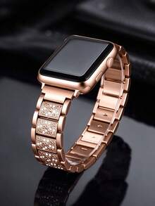 Apple 玫瑰金水鑽錶帶，相容 時尚金屬錶帶 38mm、40mm、41mm、42mm、44mm、45mm、46mm、49mm 機型，I-Watch Ultra 2/1 Series 10/9/8/7/6/5/4/3/2/1 SE 智慧手錶錶帶配件，節日禮物，聖誕禮物 - 玫瑰金 - 查看 3
