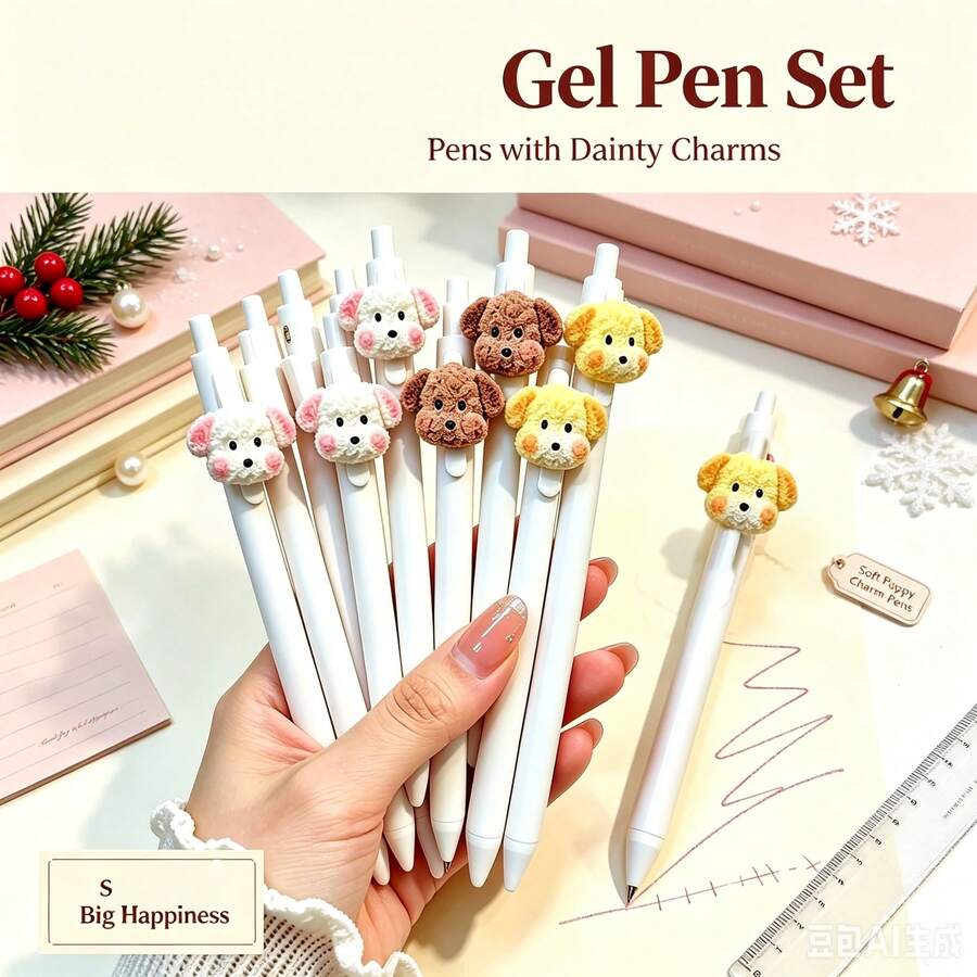 Cute Puppy Decorative Click Pen Set, Dog Retractable Ballpoint Pen, Beautiful Cute Writing Pen, Suitable For Journals, Notes, School And Office Stationery, Unique Desk Decoration, Ideal Gift For Students, Friends And Stationery Lovers