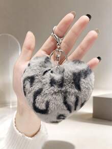Fluffy Ball Keychain, Fur Bag Charm, Car Accessory, Backpack Pendant, Cute, Gothic, Y2K Style, Leopard Print Bead Minimalist Charm, Leopard Print Heart-Shaped Plush Keychain, Can Be Used As Keychain, Bag Charm, Backpack Pendant, Car Interior Hanging Ornament, Multi-Purpose - Multicolor - View 10
