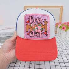 1pc Pink Mother's Day Theme "Best MOM Ever" Iron-On Patch, Decorate Jackets, Backpacks And Trucker Hats, Embroidered Heat-Transfer Patch For Clothing, Suitable For Small Business Startup - 1pcs-mom - View 6
