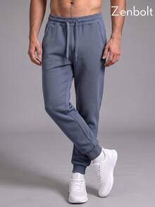 Zenbolt Men's Drawstring Waist Joggers, Elastic Cuff Sports Pants With Side Pockets, Soft Loose Fit, Suitable For Home And Fitness Casual Daily Wear Long Pants - Teal Blue - View 3