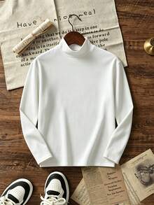 Girls' Faux Collar Long Sleeve T-Shirt, Slim Fit Solid Color Basic Casual T-Shirt For Autumn - White - View 3