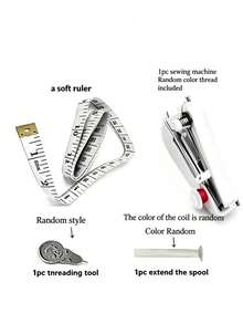 4pcs Portable Manual Mini Sewing Tool Set, Includes 1 White Handheld Mini Sewing Machine + 1 Threading Tool + 1 Spool Extension Rod + 1 Soft Tape Measure, Suitable For Home, Travel, Dorm, Business Trip, Outdoor Emergency Clothing Repair, No Power Required (Thread/Accessories Random Color) - A - View 13