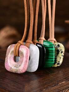 Adjustable Natural Stone Geometric Pendant Necklace, Minimalist Unisex Design, Holiday Gift, Couple Jewelry - Multicolor - View 1