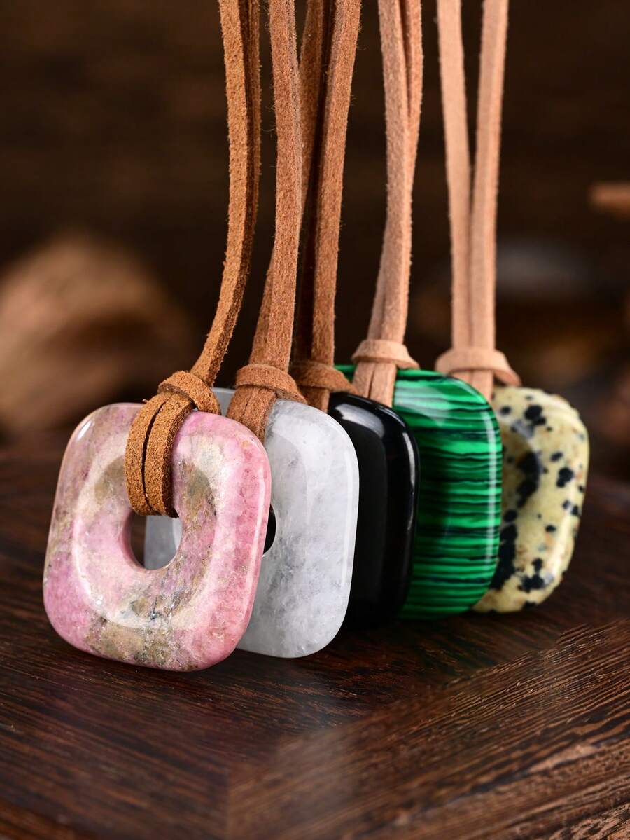 Adjustable Natural Stone Geometric Pendant Necklace, Minimalist Unisex Design, Holiday Gift, Couple Jewelry - Multicolor - View 1