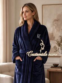 個性化情侶浴袍套裝,客製化刺繡男款與女款浴袍,新婚情侶情侶款毛絨浴袍,週年紀念、聖誕禮物 - 彩色 - 查看 4