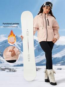 Leorrey 1件女款休閒百搭高階立領連帽拉鍊線條設計滑雪外套，健身跑步運動單車長袖冬季運動外套 - 粉色 - 查看 2