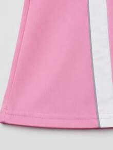 2pcs/Set Baby Girl Casual New Letter Print Crew Neck Top And Fashion Korean Style Vibrant Color-Block Eye-Catching Pink Niche Flared Pants Autumn/Winter - Pink - View 6