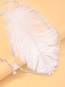 1pc 1920s Flapper Feather Headband, Floral Rhinestone Y-Shaped Forehead Chain With Teardrop Pendant, Vintage Roaring Twenties Wedding Party Headpiece - Rhinestones - View 7