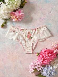 Elorette 8/4/3/1pc Low Waist Floral Romantic Pastoral Fairy Lace Patchwork Ruffle Edge Knit Jacquard Skin-Friendly Comfortable Bow Knot Undies - Baby Pink - View 9