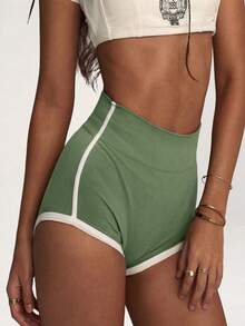 PinkTip Women's Slim-Fit Outdoor Cycling Shorts, White Trim, High-Waist Design, Compression Comfort Summer Sports - Green - View 2