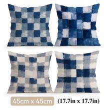 4pcs/1pc Blue Gray Square Abstract Grid Pattern Pillow Case, Single-Sided Printed Pillow Cover, Suitable For Living Room Bedroom Home Decor, All Season Pillow Case - Multicolor - View 13