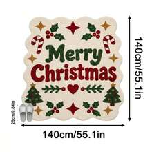 1PC Rice Bottom Wavy Edge Text Christmas Element Pattern Decorative Rug, American Retro Cozy Fun Faux Cashmere Wavy Asymmetrical Machine Washable Carpet, Suitable For Christmas/Entryway Bathroom Kitchen Bedside Blanket/Winter Holiday Atmosphere Mat, Aesthetic Home Decor - Multicolor - View 13