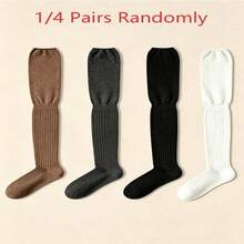 1/4 Pair Women's Vertical Striped Over-The-Knee Socks, Loose Thigh-High Boot Socks, Elastic Solid Color Knitted Long Socks, Suitable For Autumn/Winter - Multicolor - View 5