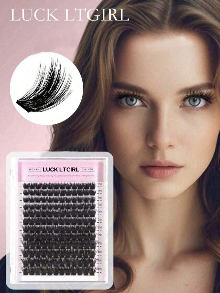 1 Box, 12 Rows, 144 Clusters New Hot-Melt Natural Slender False Eyelashes, Party Dense Masquerade - D - View 1
