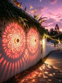 Mandala Lantern Warm Light/Colored Light/White Light, Solar Powered Outdoor Projection Wall Light, Mandala Theme LED Solar Light, Suitable For Garden, Patio And Stair Lighting, As Well As Yard, Backyard And Front Door Decoration - Warm Colors - View 5