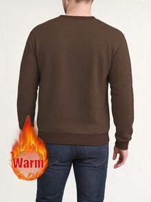 Men's Autumn/Winter Casual Fashion Slim Fit Thermal Lined Thick Warm Crew Neck Sweatshirt - Brown - View 4