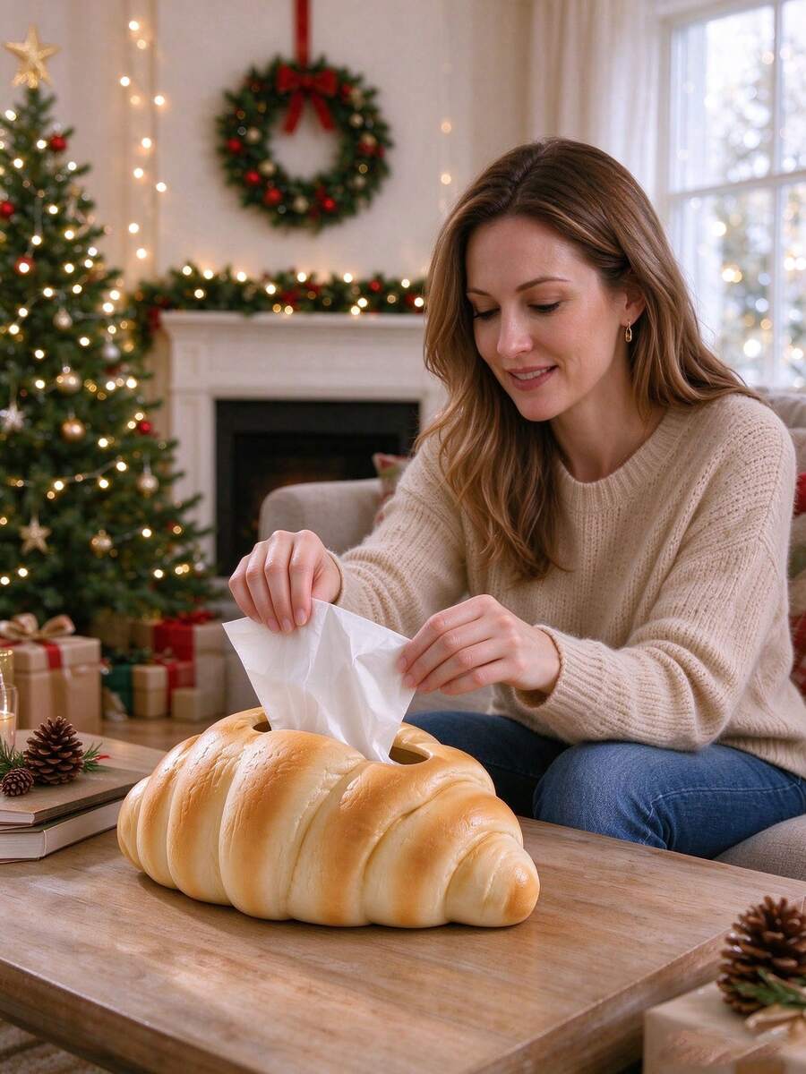 1pc Realistic Bread-Shaped Tissue Box, Fun Pretzels/Toast Design, Suitable For 4.3 X 3.1In Tissue Size,Desktop Tissue Organizer,For Living Room,Bedroom,Kitchen,Office,Cafe,Bakery Creative Food-Themed Home Decor.Room Decoration, Christmas Gifts - Multicolor - View 1