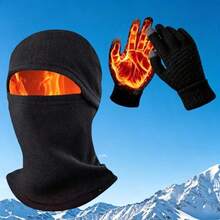 2 Pieces,Multi-Use Winter Thermal Protection Set, Balaclava Hood Mask + Touchscreen Knitted Gloves, Ideal For Ski, Run, Bike, Camping - A - View 11