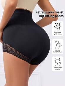 2pcs Women's High Waist Butt Lifting Tummy Control Sexy Lace Trim Shaping Triangle Panties - Multicolor - View 2