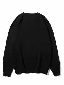 GRDR Men's Solid Color Crew Neck Long Sleeve Sweater, Autumn/Winter - Black - View 4