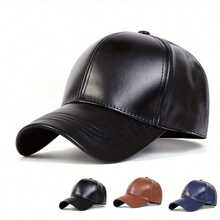 Men's PU Leather Solid Color Baseball Cap, Outdoor Adjustable Sun Protection Casual Hat, Essential For Spring/Autumn Travel, Beach, Vacation - Multicolor - View 3