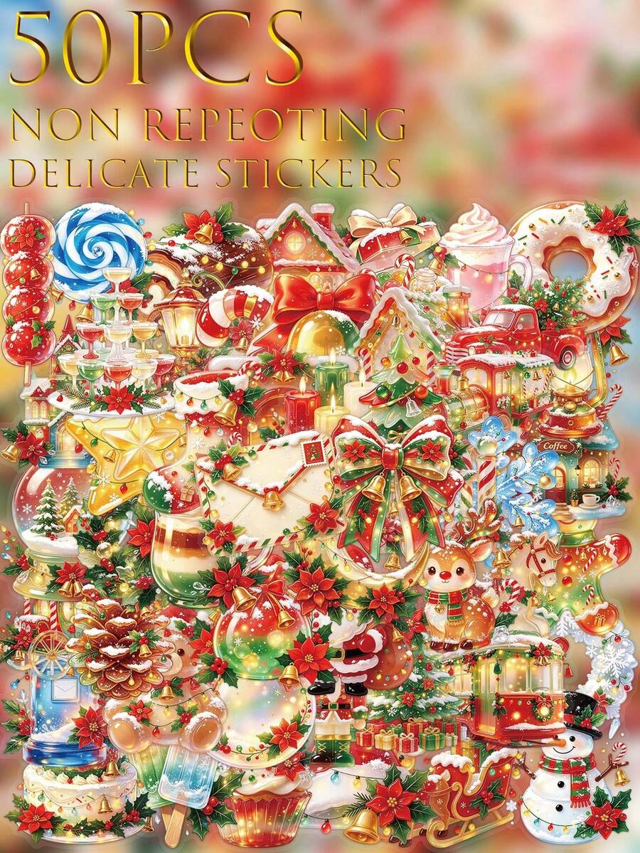 50pcs Christmas Dessert Theme Transparent Stickers, Scrapbooking ...