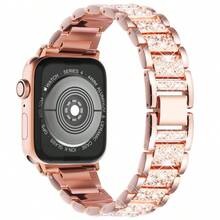 Apple 玫瑰金水鑽錶帶，相容 時尚金屬錶帶 38mm、40mm、41mm、42mm、44mm、45mm、46mm、49mm 機型，I-Watch Ultra 2/1 Series 10/9/8/7/6/5/4/3/2/1 SE 智慧手錶錶帶配件，節日禮物，聖誕禮物 - 玫瑰金 - 查看 7