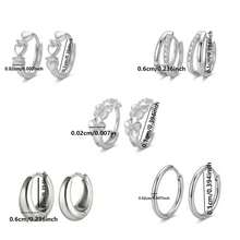 5 Pairs Silvery Hoop Earrings Set, Rhinestone Heart & Flower Decor Huggie Earrings, Minimalist Metal Circle Ear Jewelry For Women Daily Party Gift - Silver - View 11