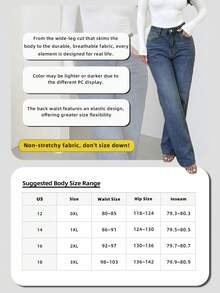 Plus Size Women's Vintage Casual Elastic Waist Loose Straight Leg Jeans Spring Fall - Dark Wash - View 3