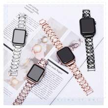 Apple 玫瑰金水鑽錶帶，相容 時尚金屬錶帶 38mm、40mm、41mm、42mm、44mm、45mm、46mm、49mm 機型，I-Watch Ultra 2/1 Series 10/9/8/7/6/5/4/3/2/1 SE 智慧手錶錶帶配件，節日禮物，聖誕禮物 - 玫瑰金 - 查看 8