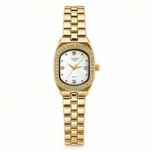 Women's Gold Oval Quartz Watch, Light Luxury Pearl Dial With Crystal Bezel & Link Bracelet - White - View 6