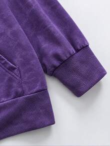 1pc Floral Print Butterfly Knit Fabric Pocket Drawstring Plus Size Women's Hoodie, Beach Holiday Vacation Home Daily Travel Autumn Winter - Purple - View 4
