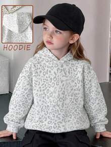 College Style Retro White Leopard Print, Teen Girls Casual Minimalist Loose Soft Hooded Long Sleeve Sweatshirt, Suitable For Autumn/Winter - White - View 2