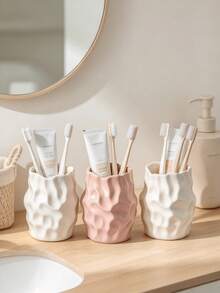 1pc Wavy Aesthetic Toothbrush Holder, Asymmetrical Texture Storage Rack, Suitable For Bathroom Vanity Countertop, Cute Modern Toothpaste And Makeup Brush Storage Cup, Fashion Home Decor Accessory - Multicolor - View 10