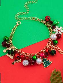 1pc Fashionable New Christmas Bracelet, Holiday Accessory With Snowflake And Santa Claus Charm - Multicolor - View 2